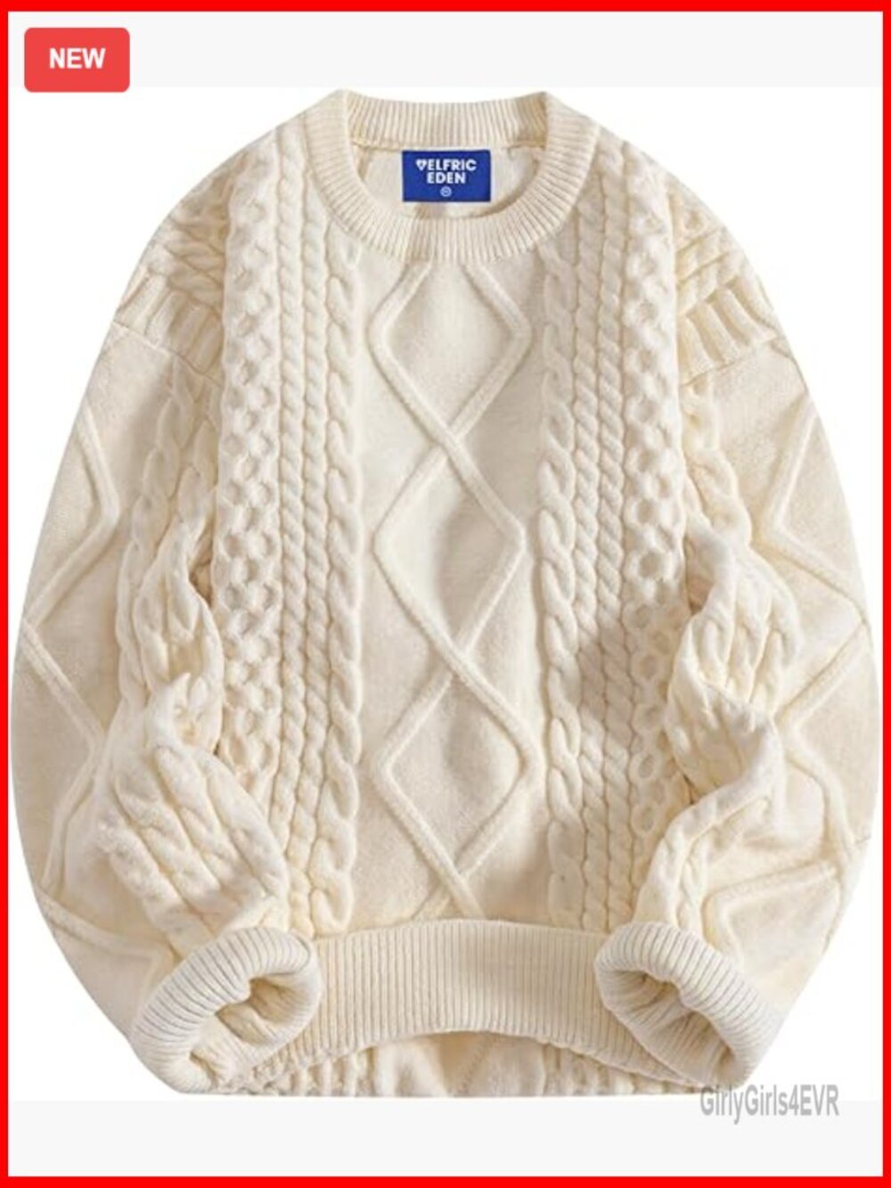Oversized Cable Knit Pullover Sweater Vintage Crewneck Long Sleeve